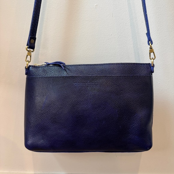 Portland Leather Goods Indigo Blue Pebbled Leather Crossbody Bag Zip Top Handbag - Picture 3 of 12